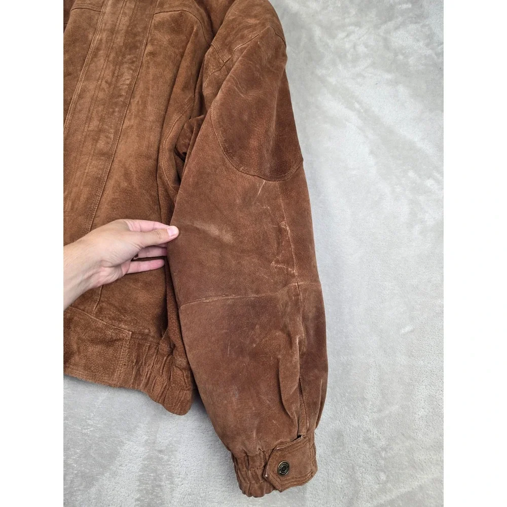 Vintage Weekends Suede Leather Bomber Jacket Mens XLT Brown Quilted Lined Zip